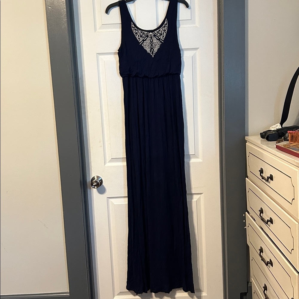 Navy Maxi Dress with Lace Detail